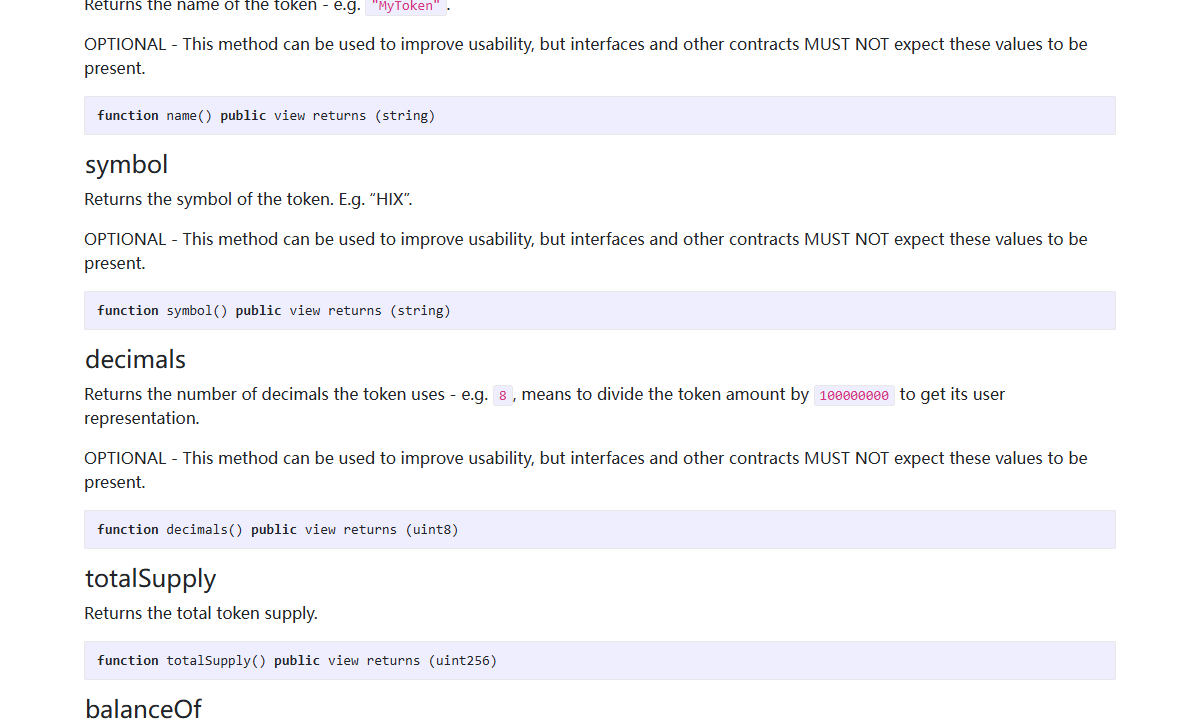 ERC-20 文档的 decimals 部分。 截取于2026-10-28。