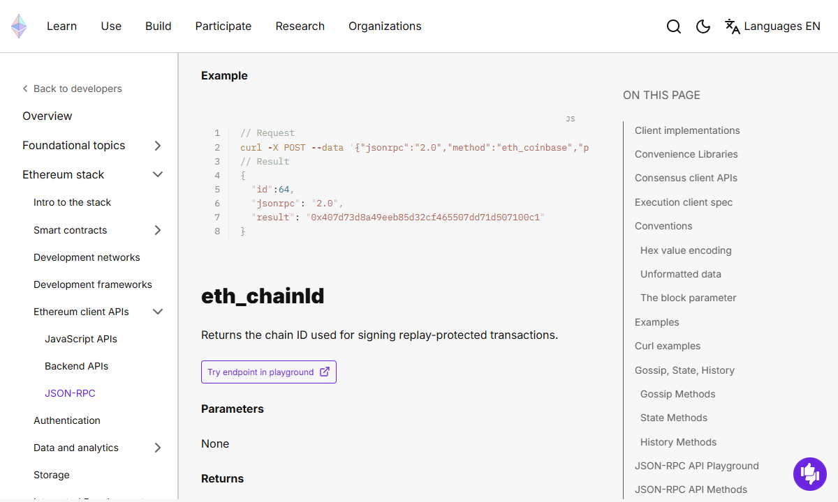 ethereum.org 的 eth_chainId 文档片段,不是钱包或节点实测结果。 截取于2026-10-28。